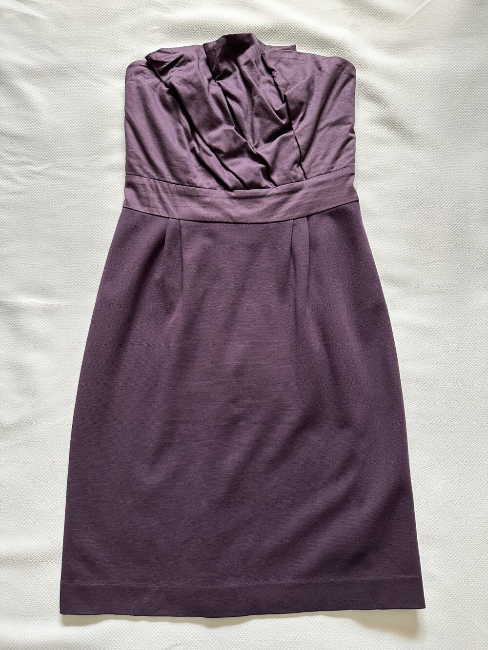 Deletta Womens XS Strapless Plum Purple Sheath Dress Fall Wedding Guest Party